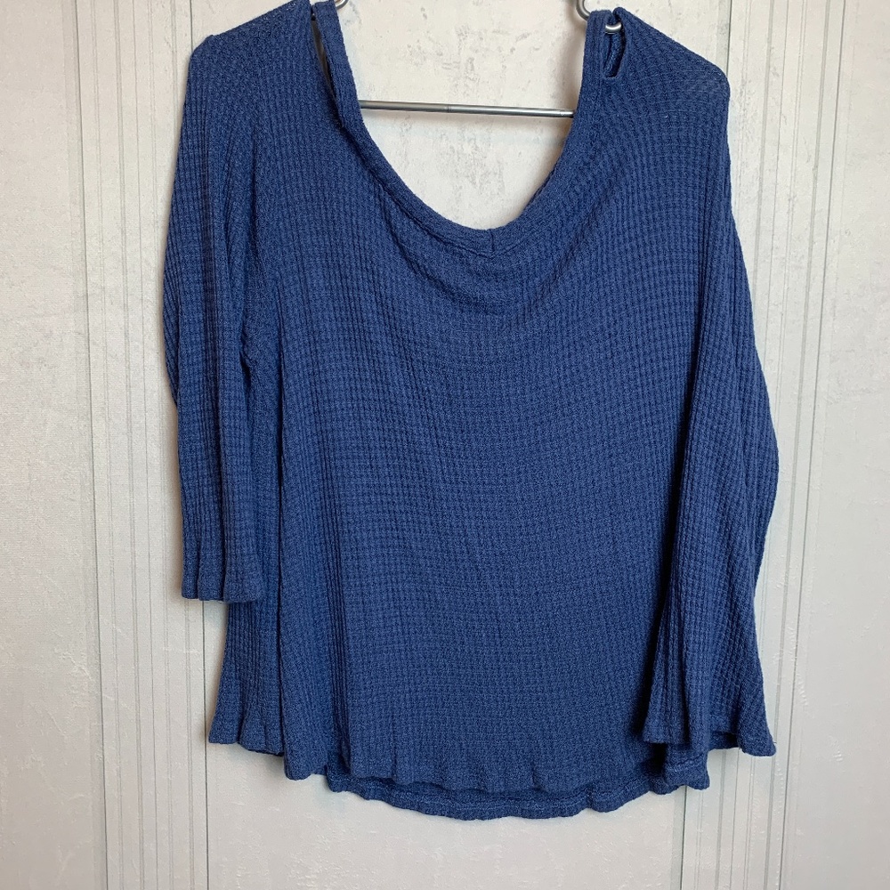 Sunday Blue Comfy Cold Shoulder Waffle Top